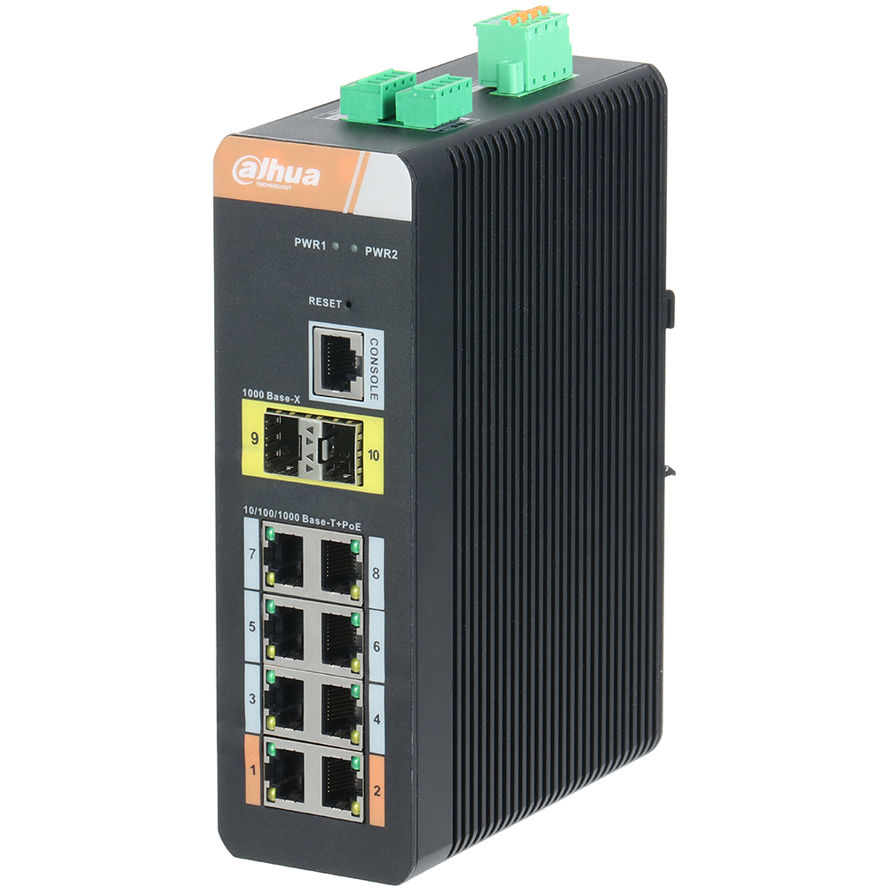 8-Port Managed Industrial Gigabit Ethernet Switch, PoE+, DIN